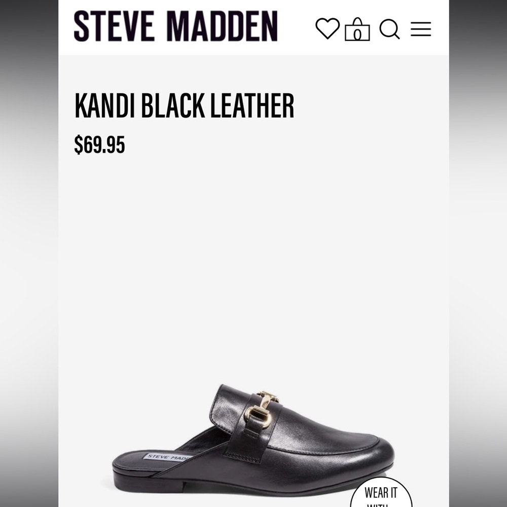 NWOT Steve Madden Kandi Leather Black Mules Gold Buckle 5.5